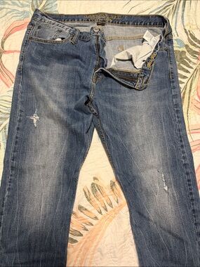 American Eagle Outfitters Distressed Medium Blue Straight Jeans